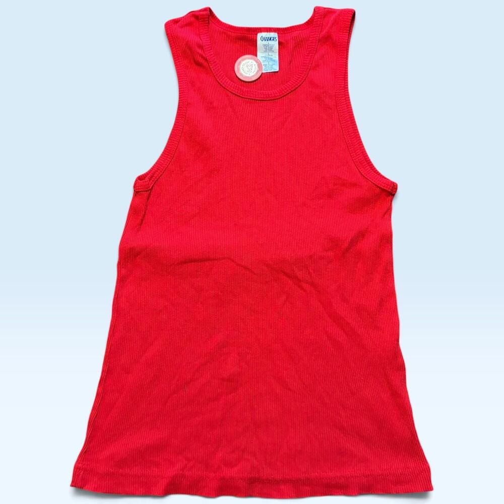 Changes Tank Top Womens Large Red Ribbed Scoop Neck Made USA Knit Sleeveless